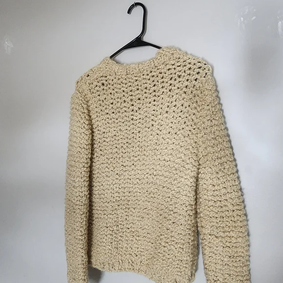 Tory Burch Wool/Alpace Cream Oversized Chunky Knit Cozy Quiet Luxury Sweater XS